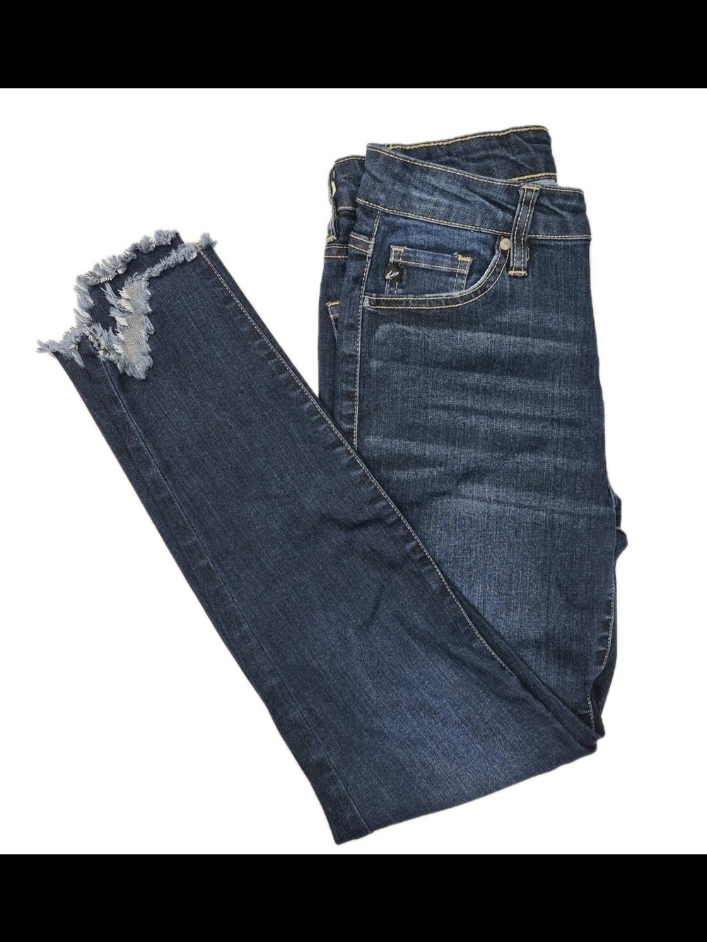 KanCan Estilo Dark Blue Skinny Jeans with Frayed Hem